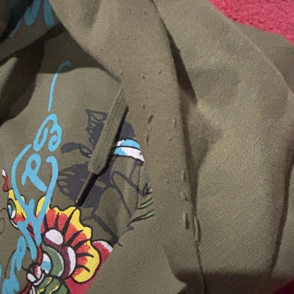 Ed Hardy’s Green Hoodie with Floral and Graphic Design - Picture 2 of 4